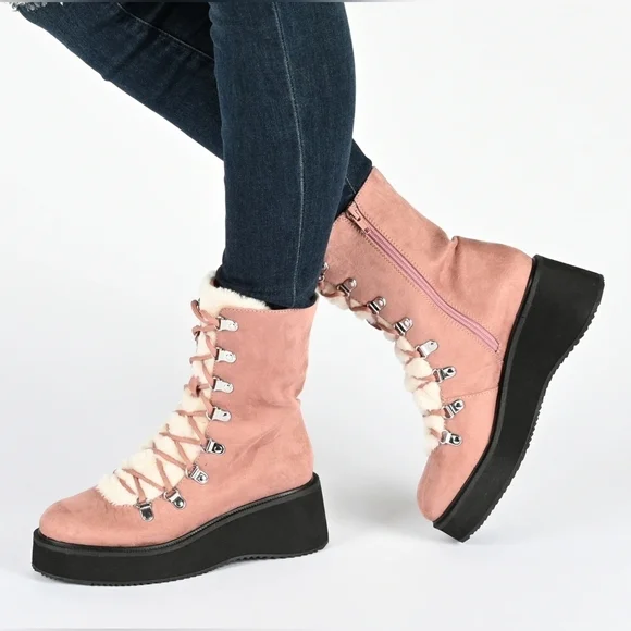 Journee Collection Womens KANNON Lace Up Vegan Fur Winter & Snow Boots TAUPE 7.5 - Picture 12 of 13